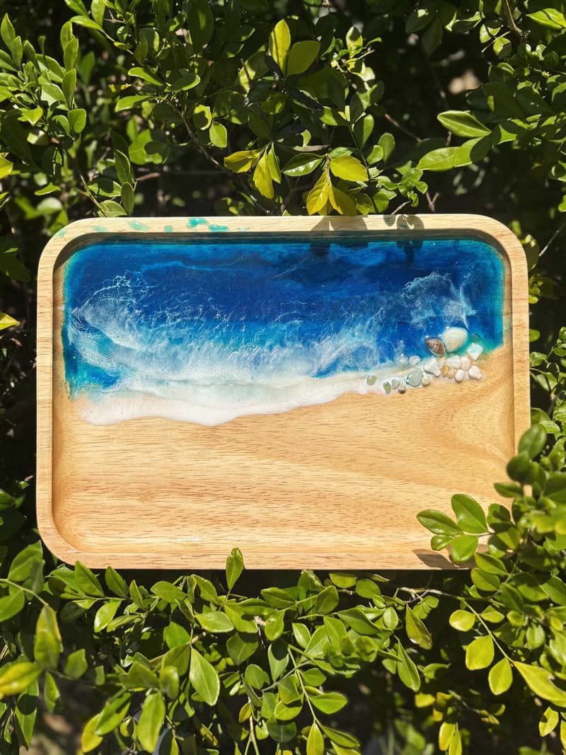 【現貨】手工療愈深藍海洋海浪長方形木盤