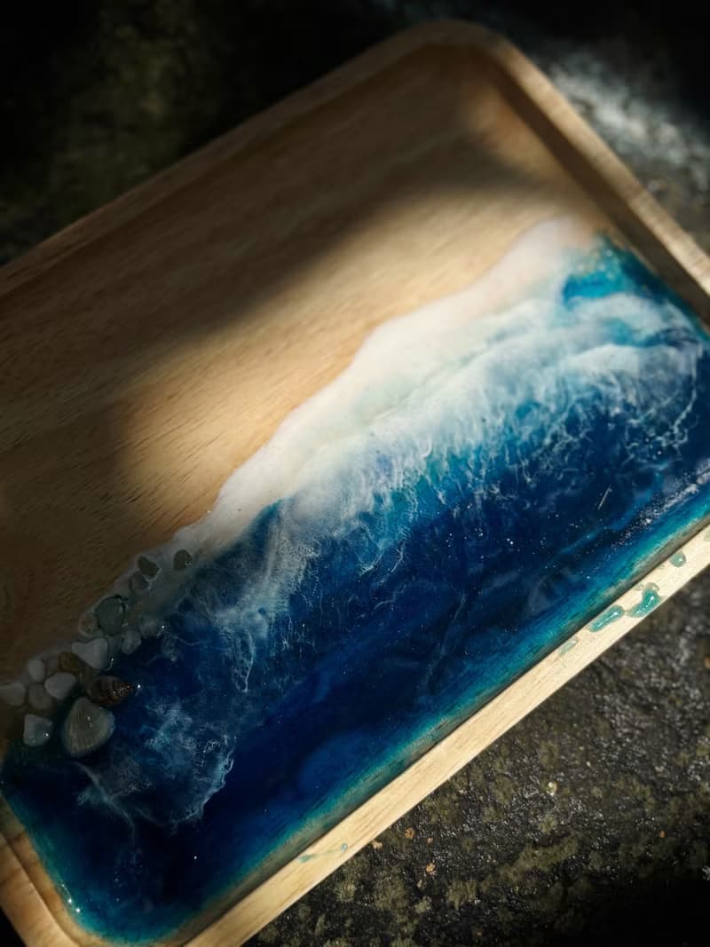 【現貨】手工療愈深藍海洋海浪長方形木盤