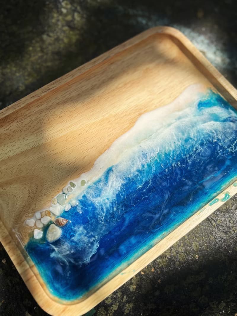 【現貨】手工療愈深藍海洋海浪長方形木盤