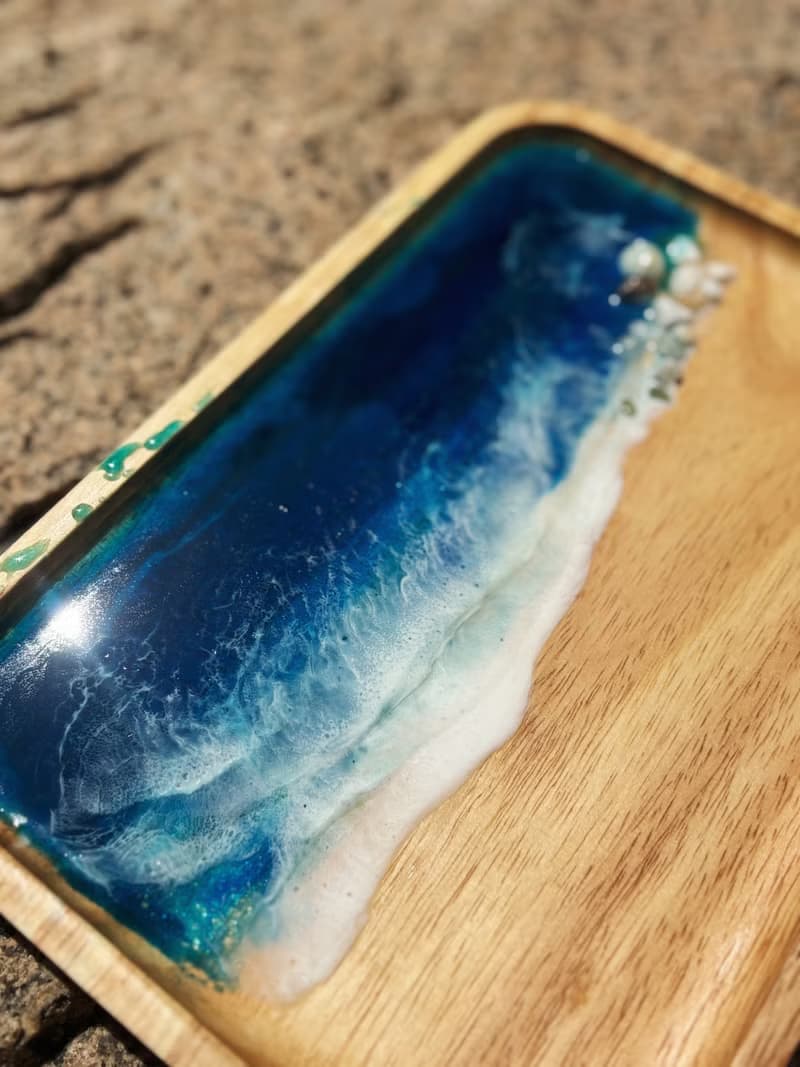 【現貨】手工療愈深藍海洋海浪長方形木盤