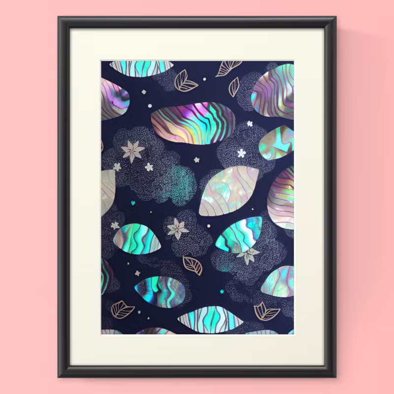 ゆめかわいいきらびやかなパステルでメルヘンチックなアバロン貝 長財布ポーチ 本革