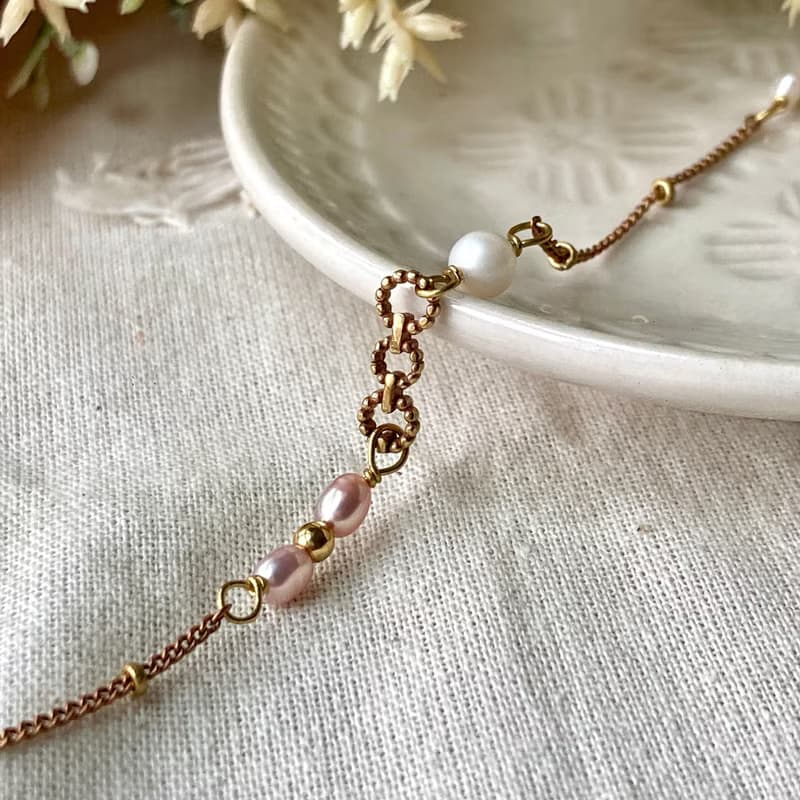 老林雜貨 | 花花雙色珍珠手鍊