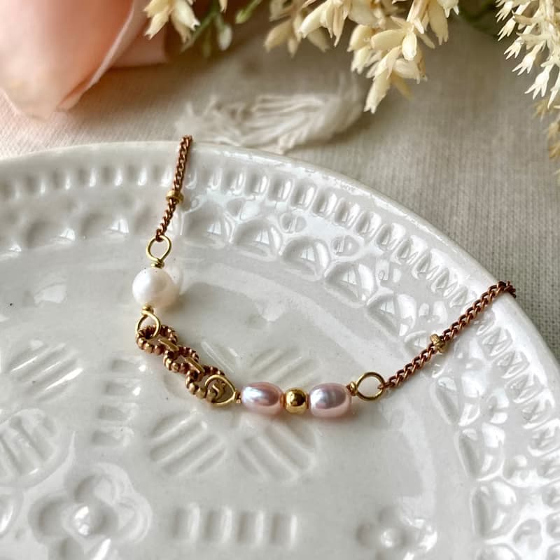 老林雜貨 | 花花雙色珍珠手鍊