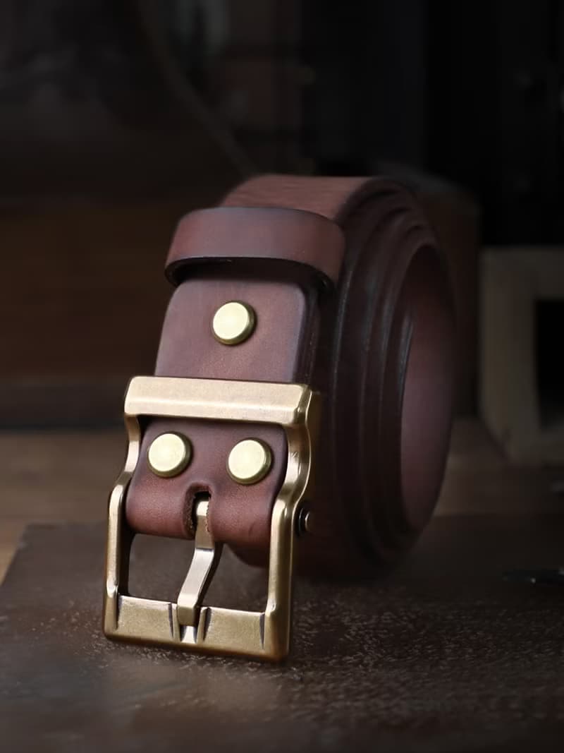 手工復古真皮皮帶 加厚頭層牛皮腰帶 純銅扣 男 寬3.8cm