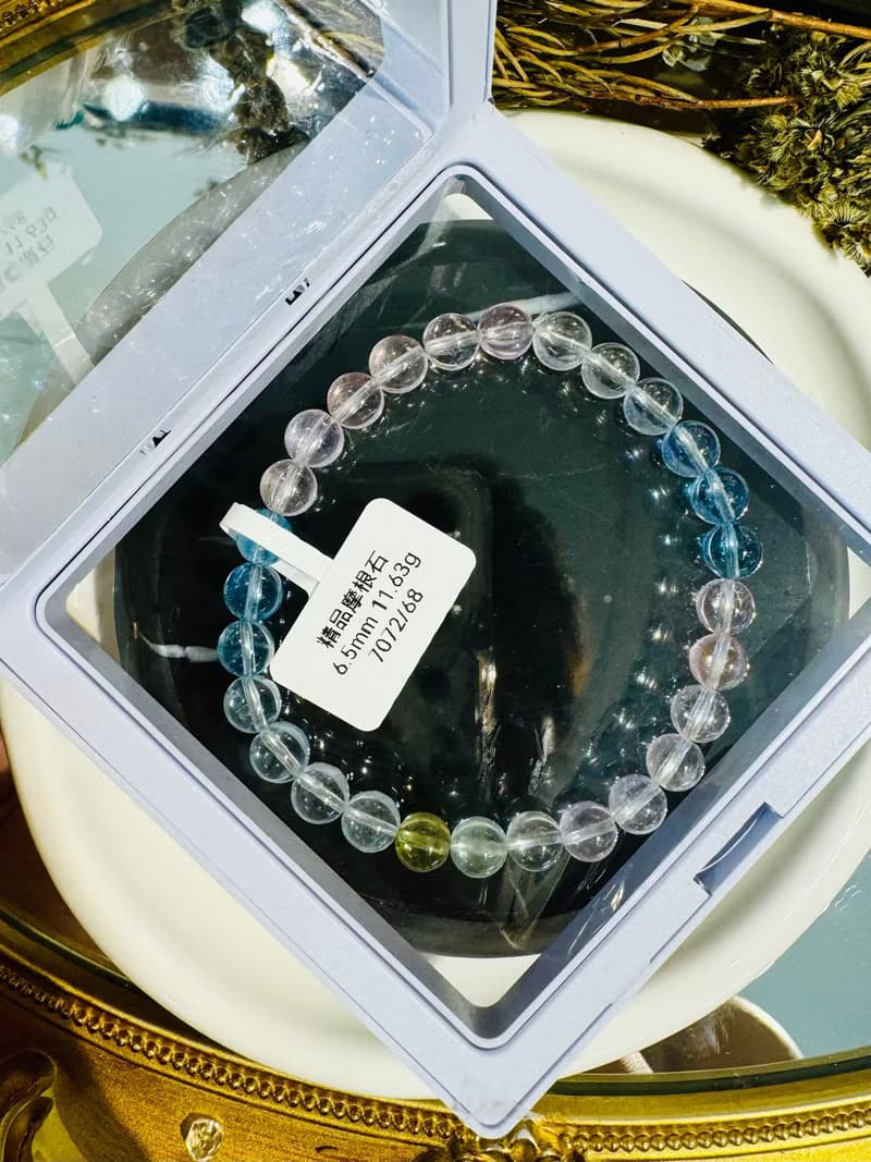 精品級自用天然彩色摩根石水晶6.5mm11.63g釋放壓力情感療癒