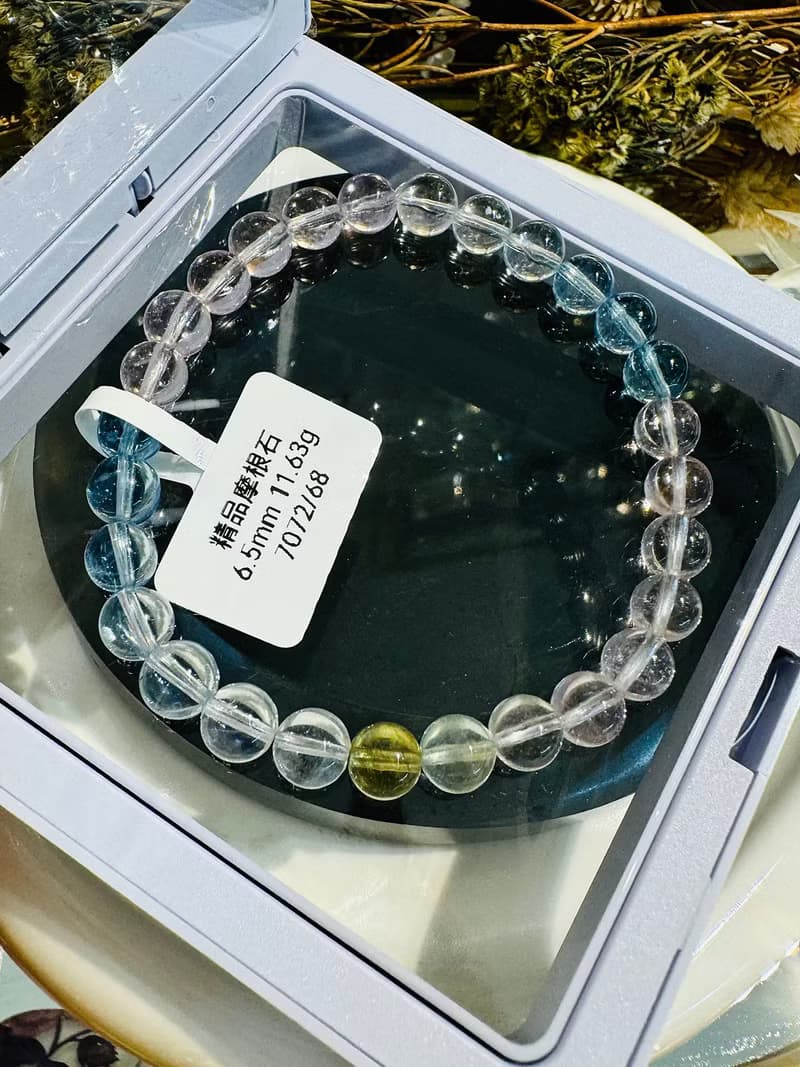 精品級自用天然彩色摩根石水晶6.5mm11.63g釋放壓力情感療癒