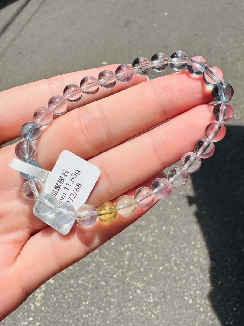 精品級自用天然彩色摩根石水晶6.5mm11.63g釋放壓力情感療癒