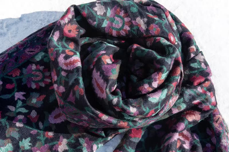 喀什米爾Cashmere 編織羊絨圍巾 純羊毛圍巾披巾 戒指絨披肩-花朵