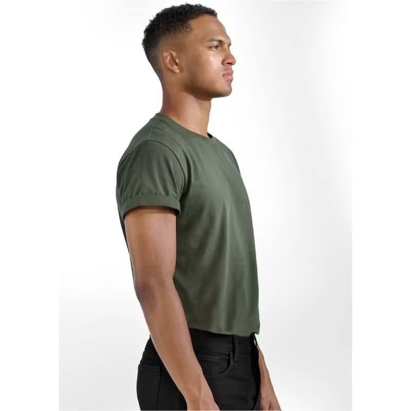 北歐極簡 - Roll-Up Tee 捲袖圓領T - 軍綠