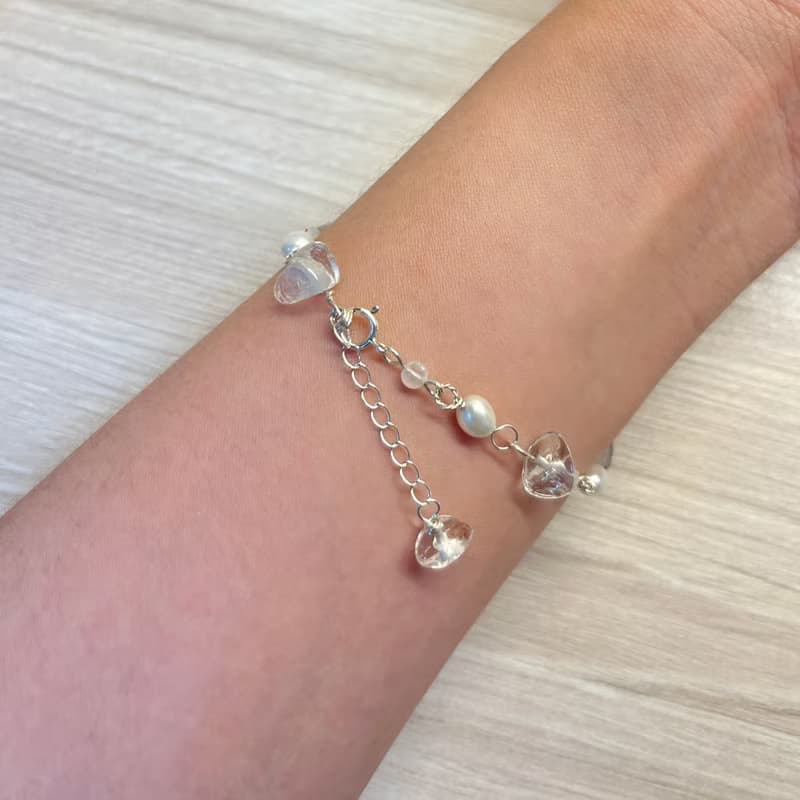 若水_純銀 手工 手鏈 天然石 白水晶 月光石 淡水珍珠