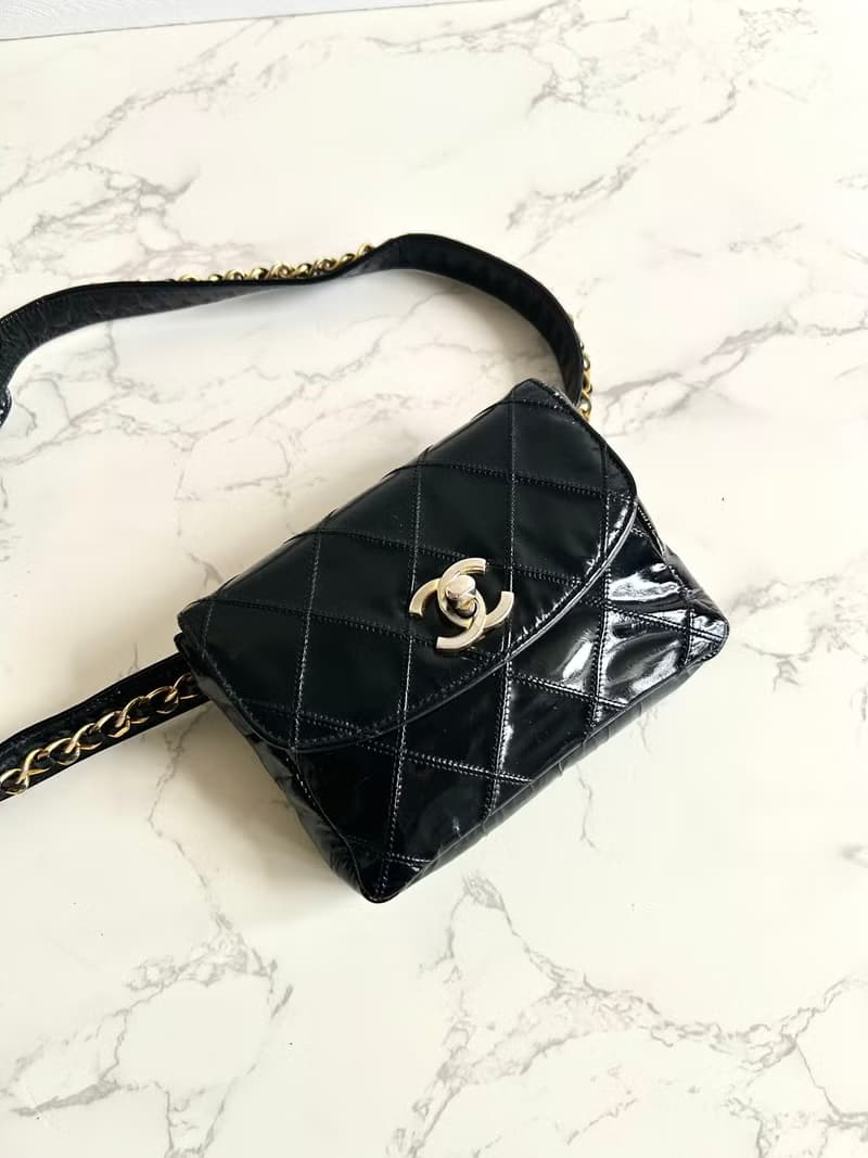 【LA LUNE】稀有中古二手Chanel黑色腰帶小單肩腋下包側揹背手袋