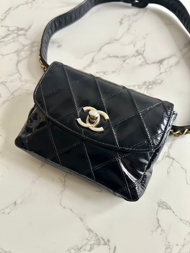 【LA LUNE】稀有中古二手Chanel黑色腰帶小單肩腋下包側揹背手袋
