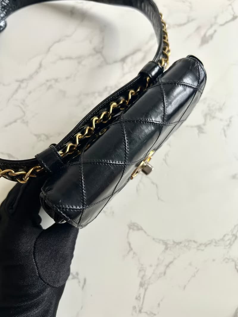 【LA LUNE】稀有中古二手Chanel黑色腰帶小單肩腋下包側揹背手袋