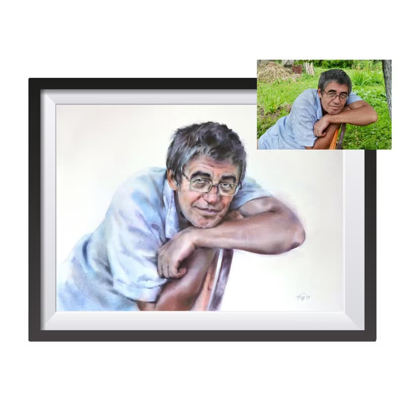 Custom original watercolor portrait painting by artist Irina Zhunaeva
