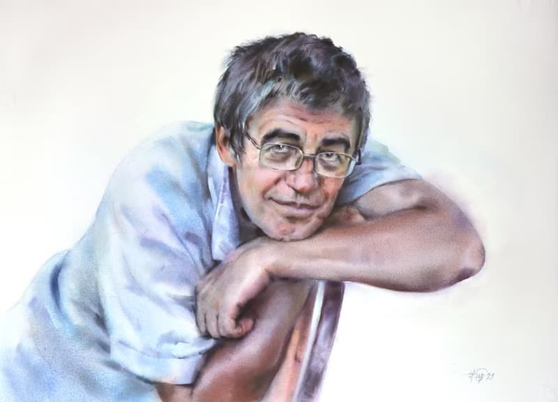 Custom original watercolor portrait painting by artist Irina Zhunaeva