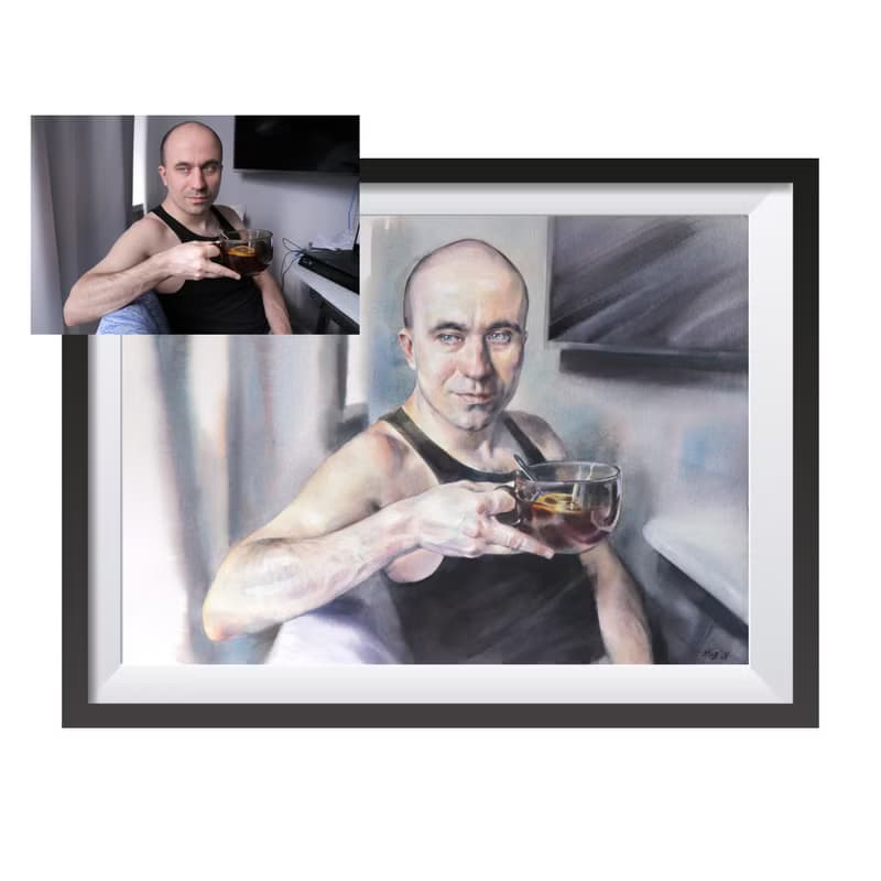 Custom original watercolor portrait painting by artist Irina Zhunaeva