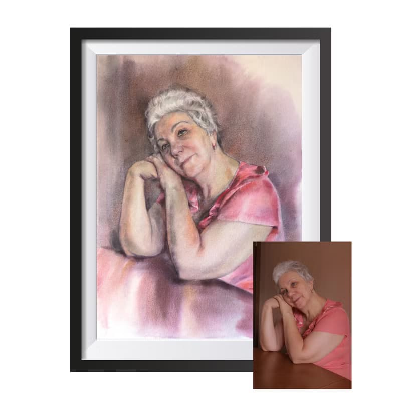 Custom original watercolor portrait painting by artist Irina Zhunaeva