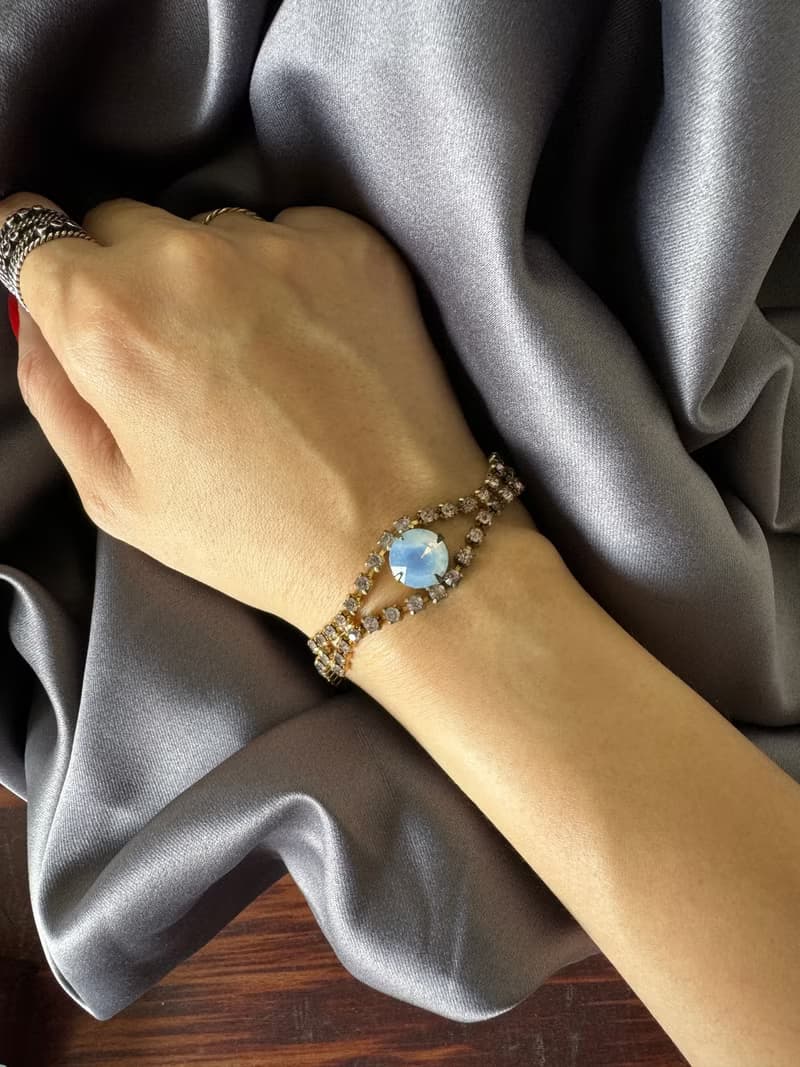 老又好古董珠寶 透光萊茵石手鍊 BR227