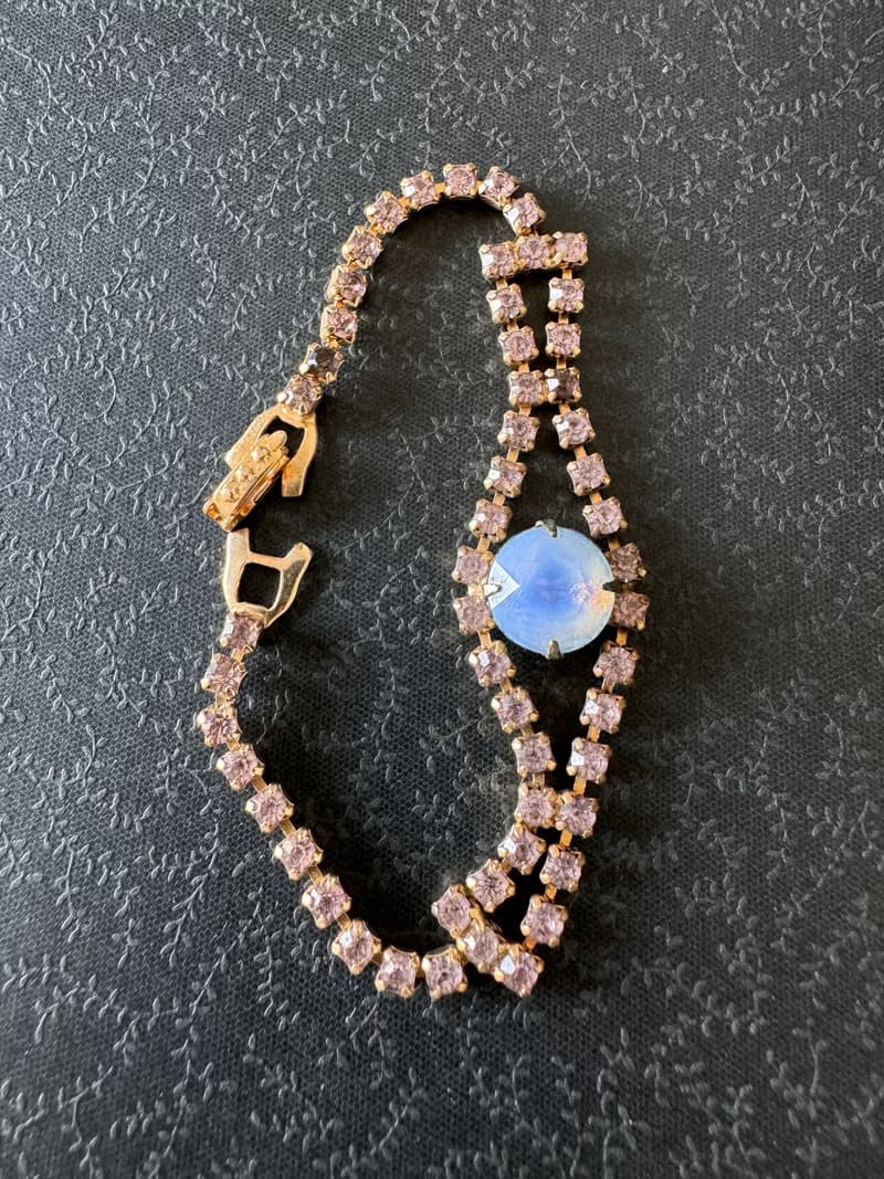 老又好古董珠寶 透光萊茵石手鍊 BR227