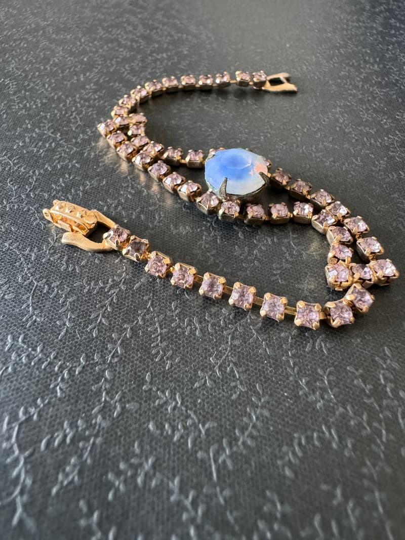 老又好古董珠寶 透光萊茵石手鍊 BR227