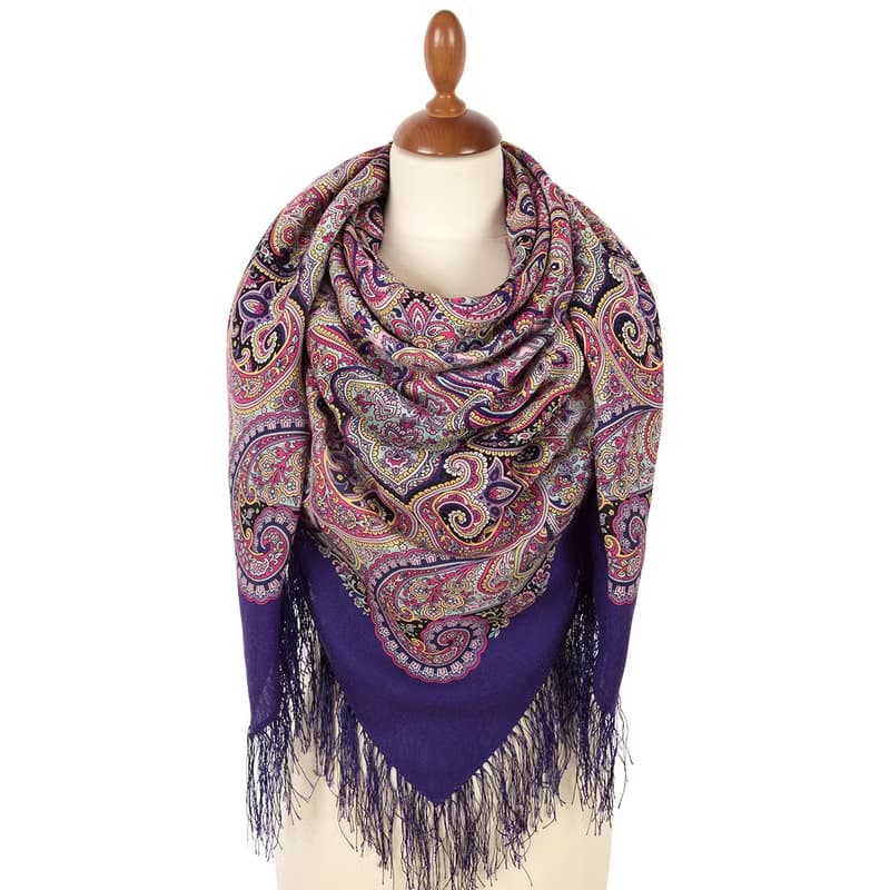 Pavlovo Posad Russian Shawl 100% Wool Scarf 125x125 cm Wrap Silk Fringe 1928-15