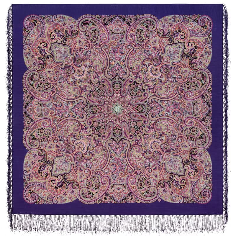 Pavlovo Posad Russian Shawl 100% Wool Scarf 125x125 cm Wrap Silk Fringe 1928-15