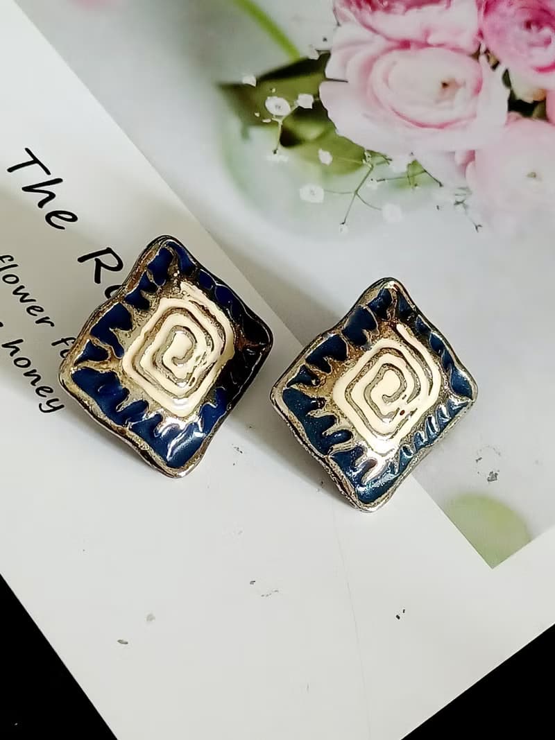 vintage jewelry  典雅琺瑯圖騰 夾式耳環