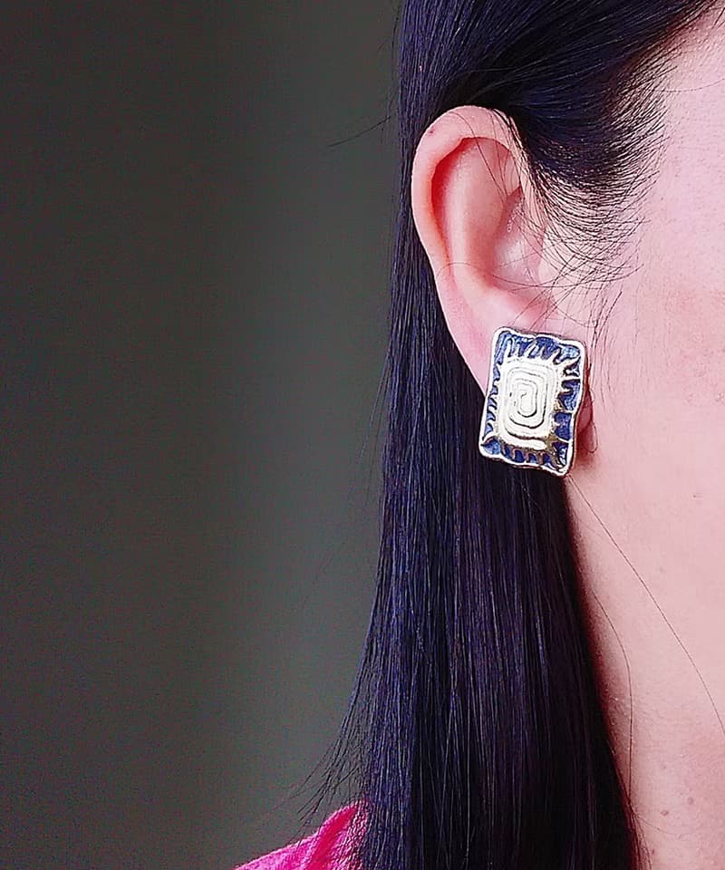 vintage jewelry  典雅琺瑯圖騰 夾式耳環