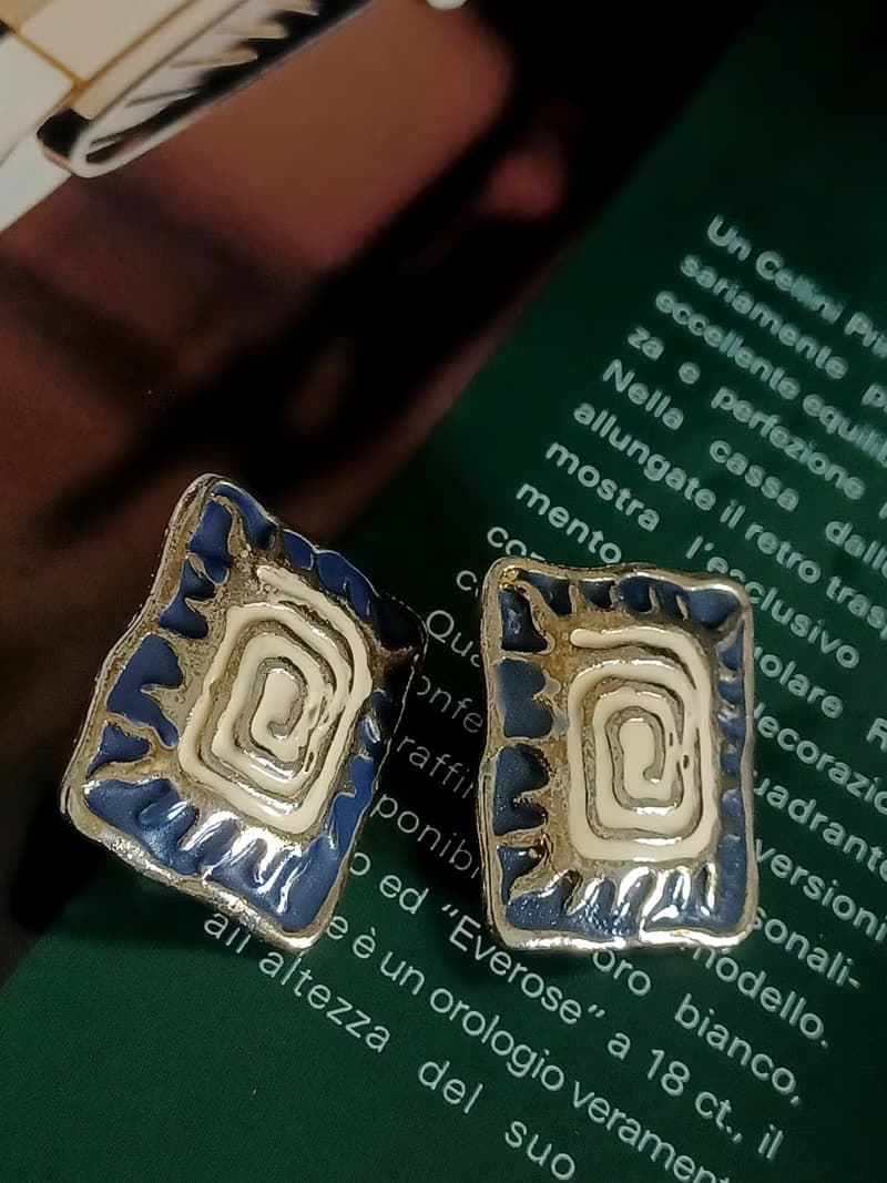 vintage jewelry  典雅琺瑯圖騰 夾式耳環