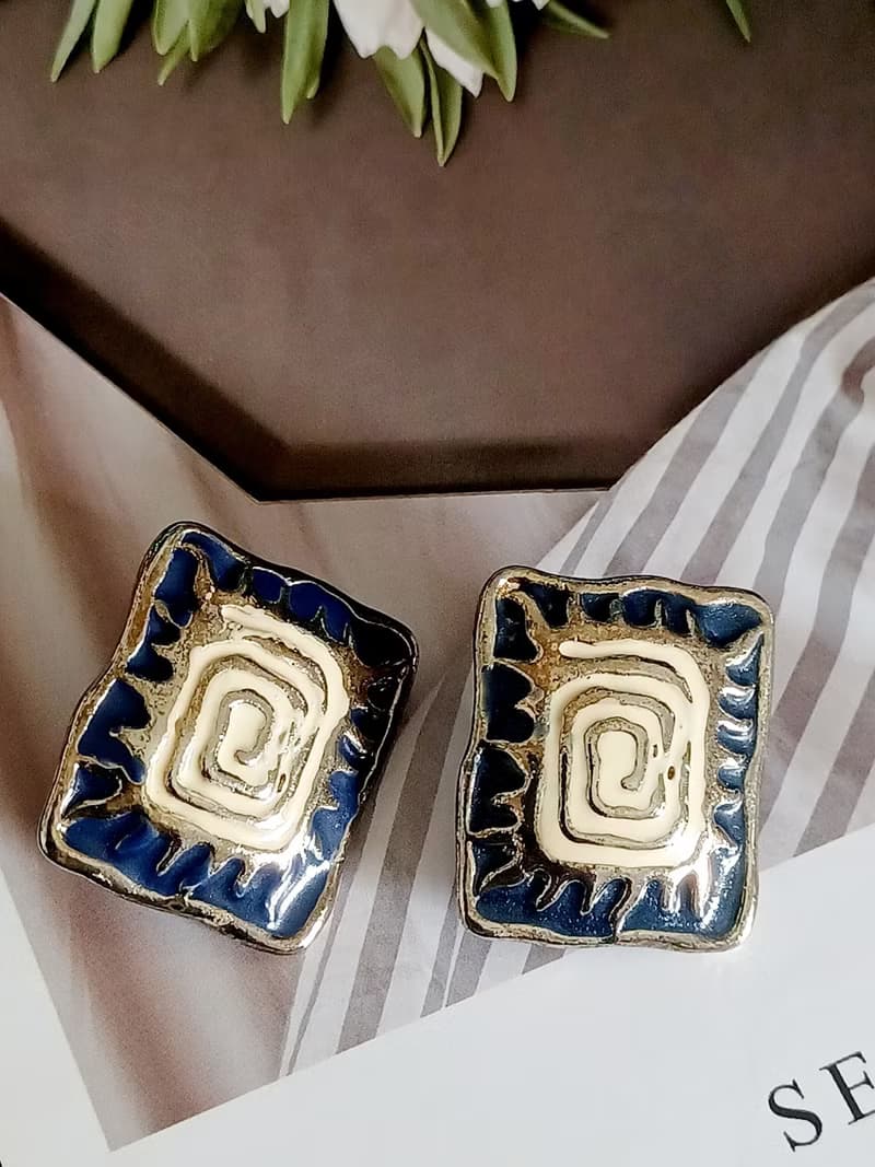vintage jewelry  典雅琺瑯圖騰 夾式耳環