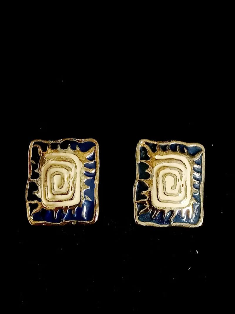vintage jewelry  典雅琺瑯圖騰 夾式耳環
