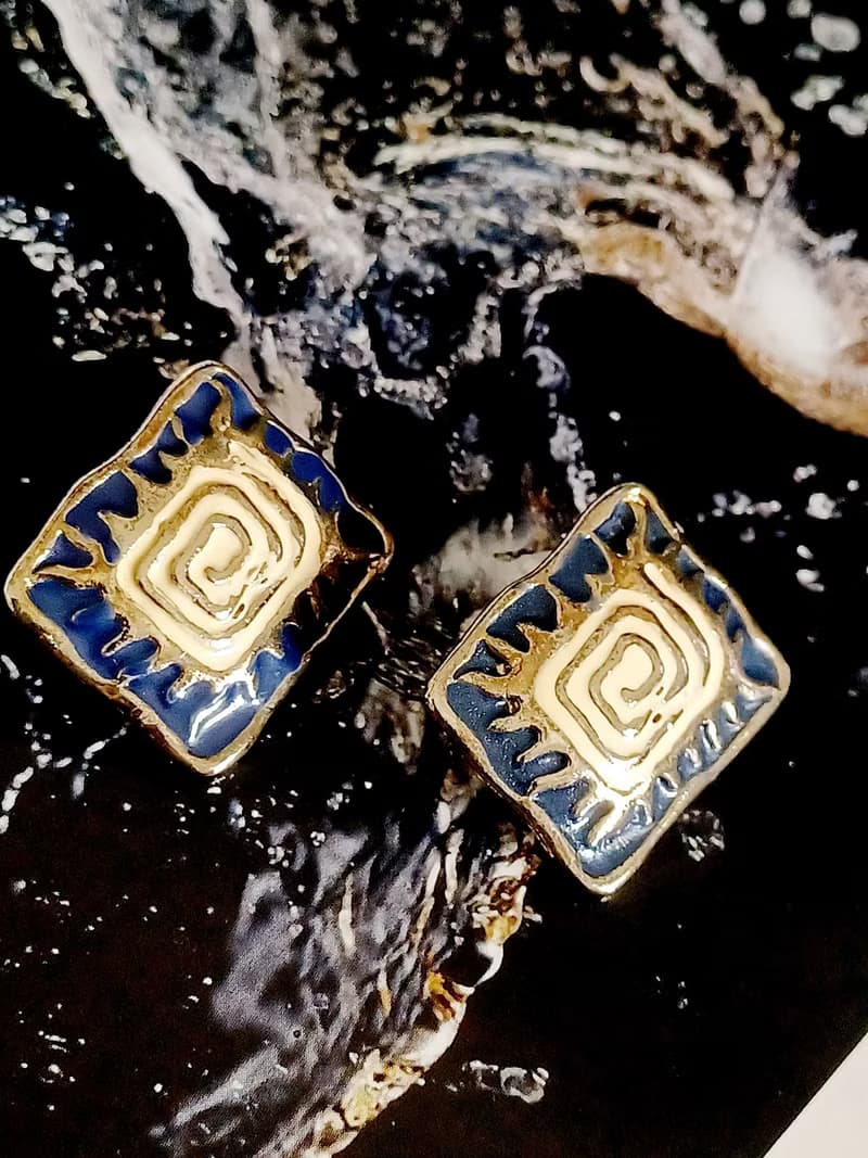 vintage jewelry  典雅琺瑯圖騰 夾式耳環
