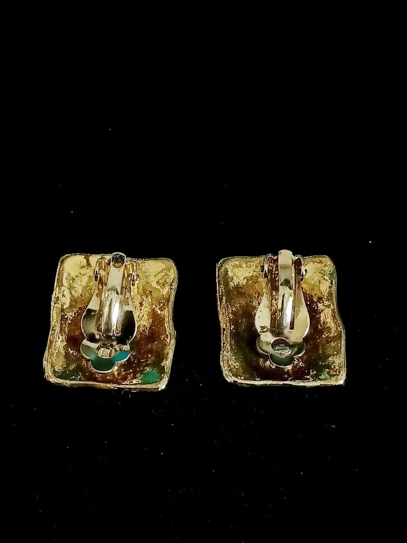 vintage jewelry  典雅琺瑯圖騰 夾式耳環