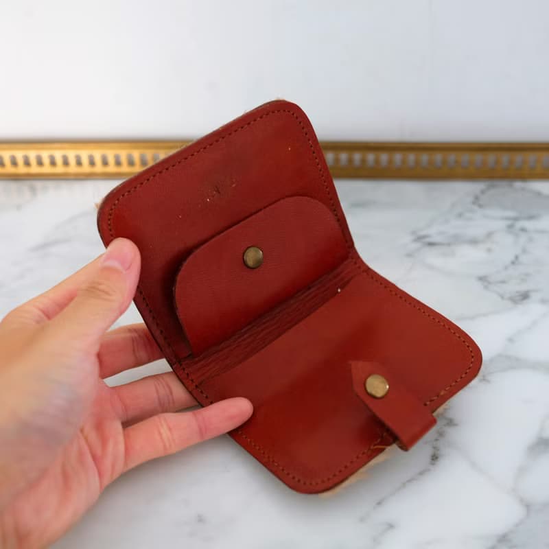 法國復古毛皮手工皮革錢包