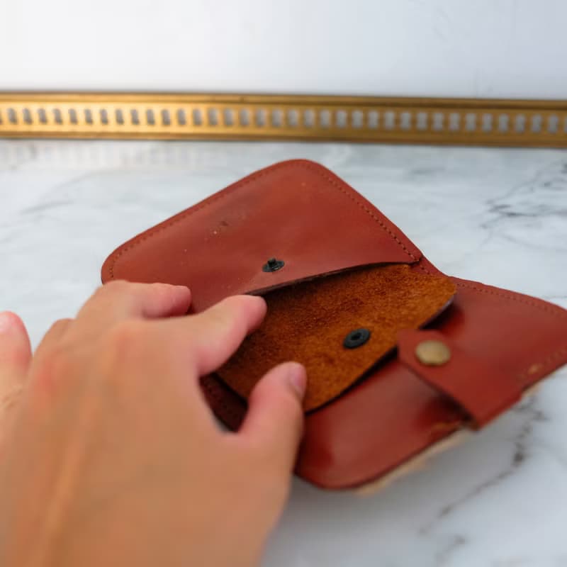 法國復古毛皮手工皮革錢包