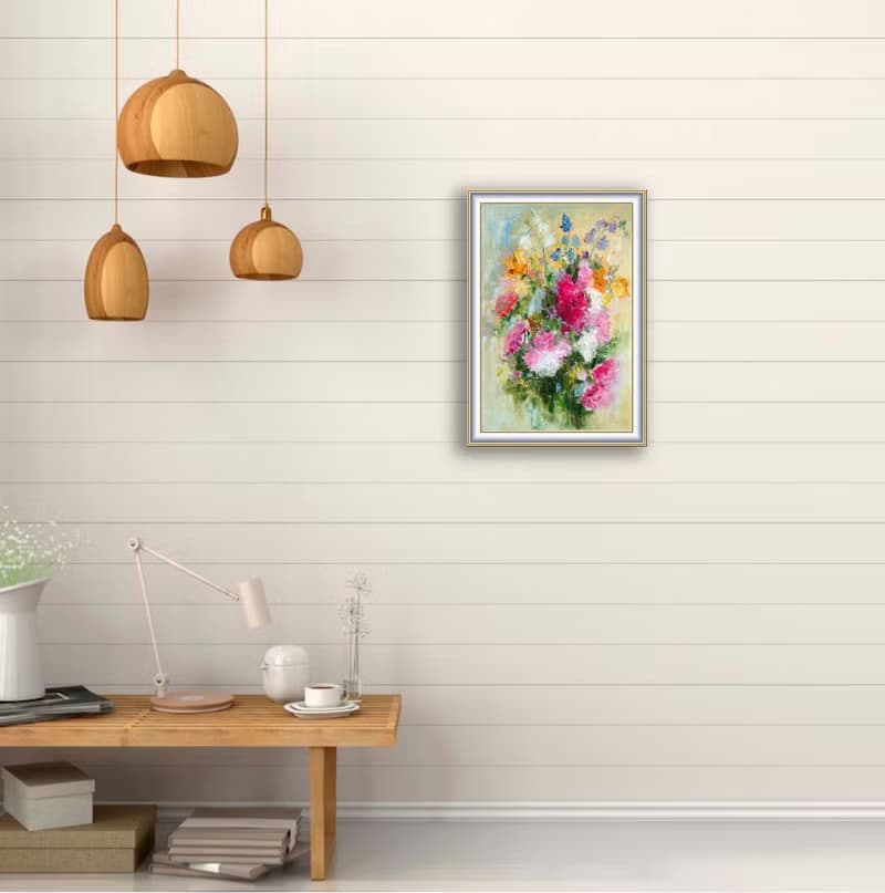 Floral Bouquet Original Painting, Field Flower Artwork, Canvas Impasto Wall Art