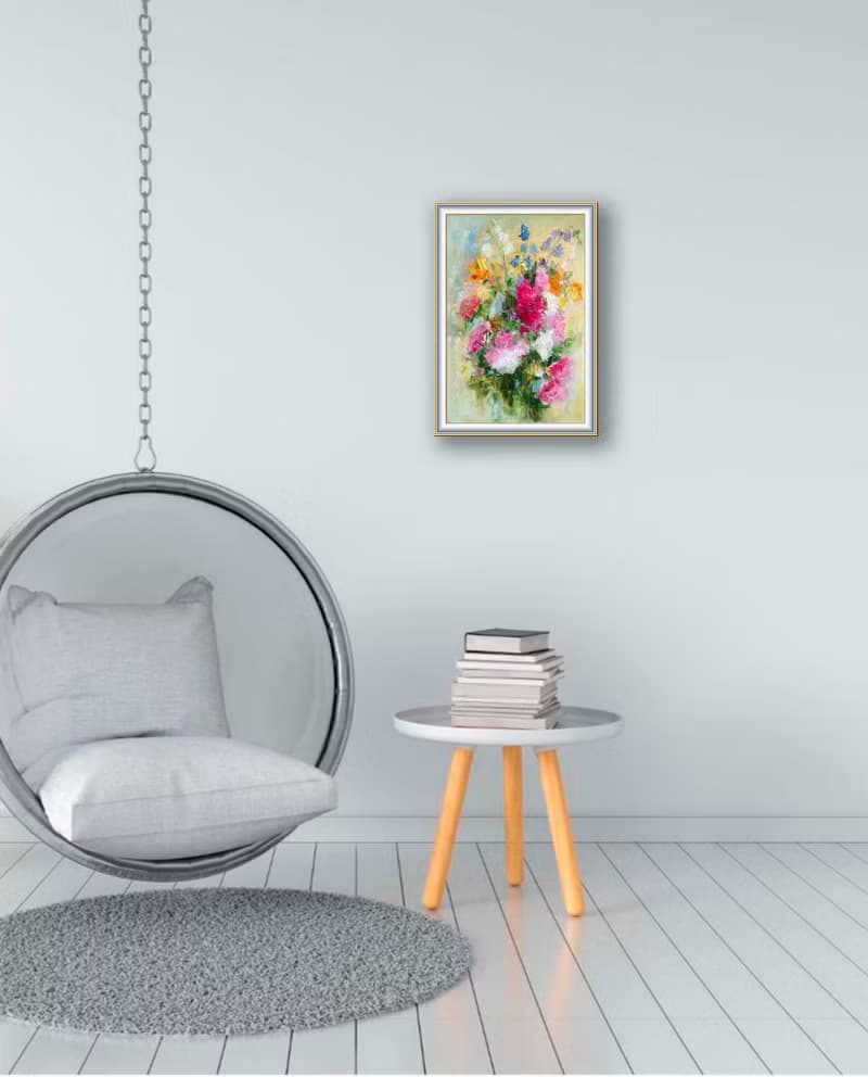 Floral Bouquet Original Painting, Field Flower Artwork, Canvas Impasto Wall Art