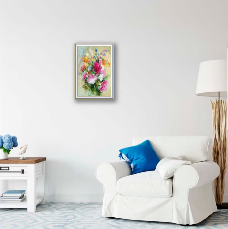 Floral Bouquet Original Painting, Field Flower Artwork, Canvas Impasto Wall Art