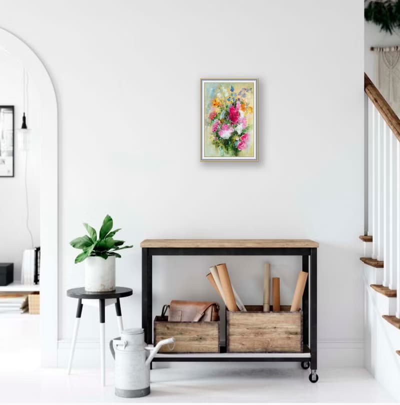 Floral Bouquet Original Painting, Field Flower Artwork, Canvas Impasto Wall Art