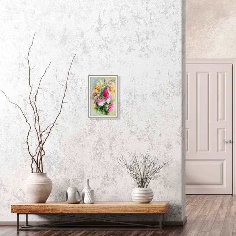 Floral Bouquet Original Painting, Field Flower Artwork, Canvas Impasto Wall Art