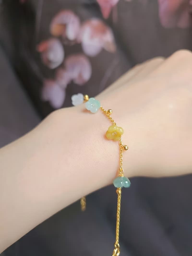招財•貴人•轉好運|夢幻多寶冰桂花|緬甸A貨翡翠純銀手鏈