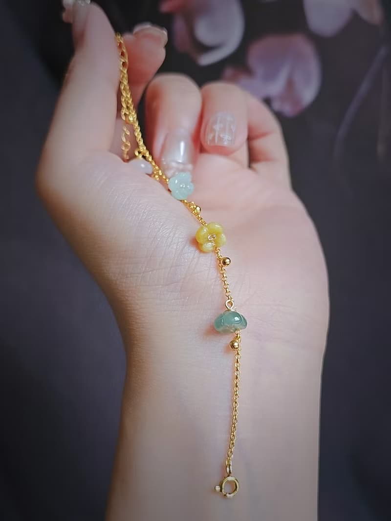 招財•貴人•轉好運|夢幻多寶冰桂花|緬甸A貨翡翠純銀手鏈