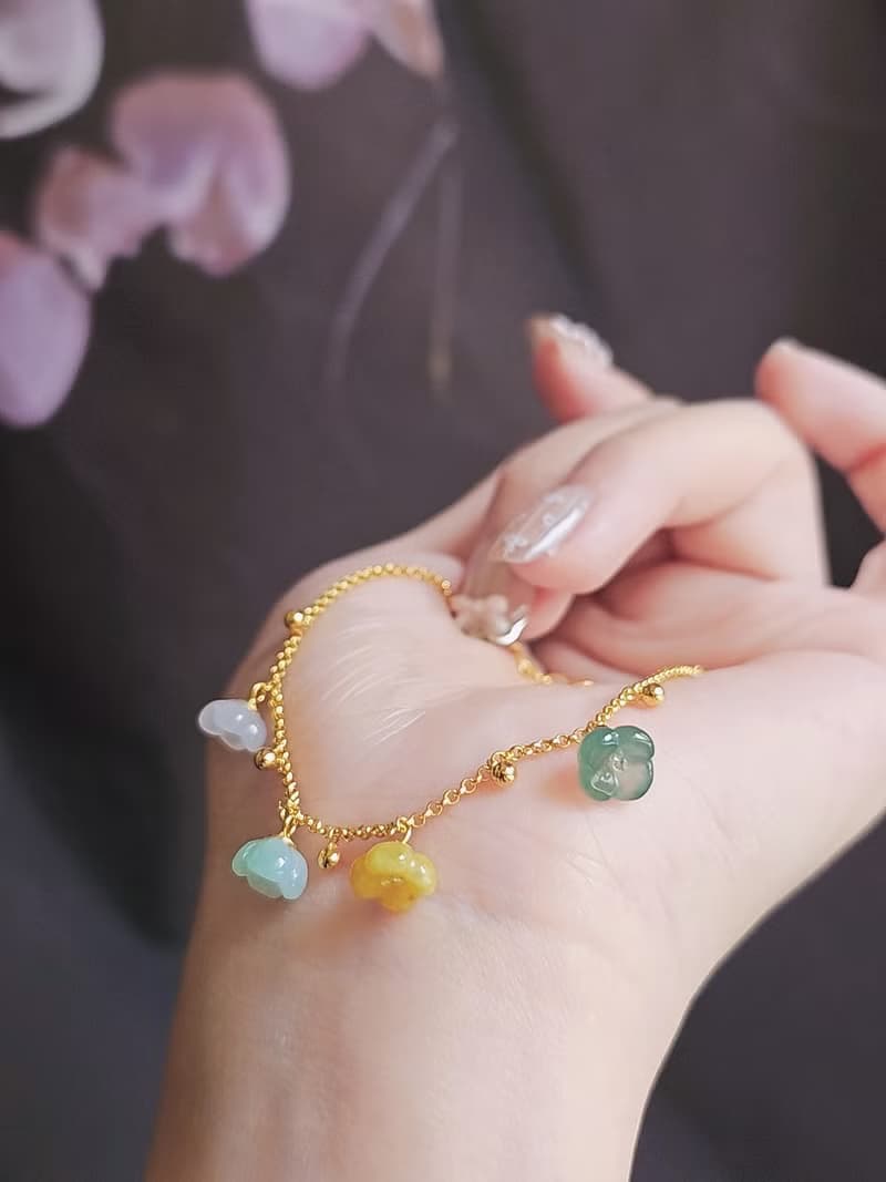 招財•貴人•轉好運|夢幻多寶冰桂花|緬甸A貨翡翠純銀手鏈