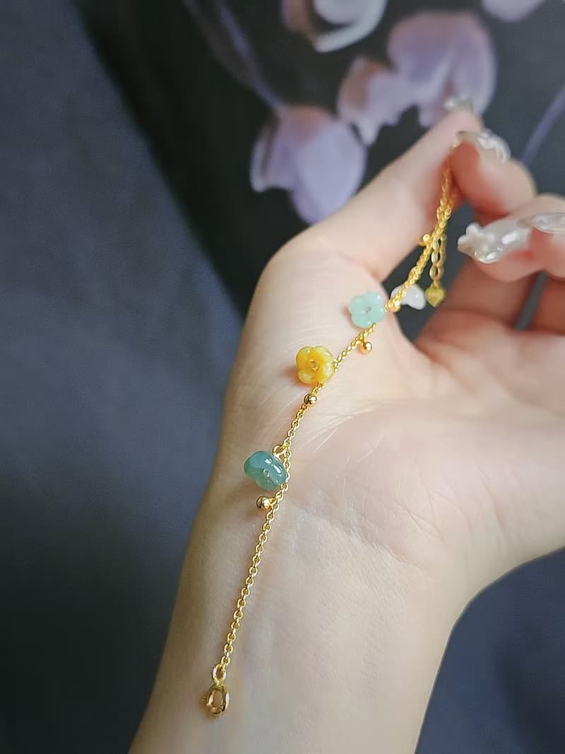 招財•貴人•轉好運|夢幻多寶冰桂花|緬甸A貨翡翠純銀手鏈