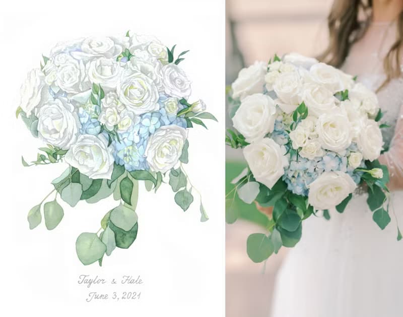 ORIGINAL Custom Wedding Bouquet Painting Watercolor Bridal flowers Anniversary
