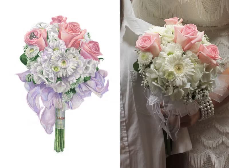 ORIGINAL Custom Wedding Bouquet Painting Watercolor Bridal flowers Anniversary