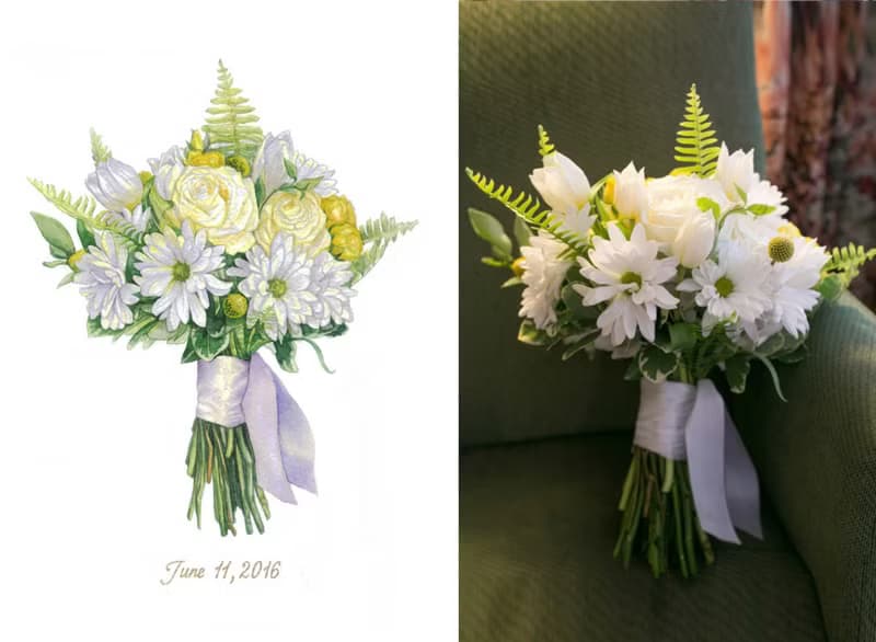 ORIGINAL Custom Wedding Bouquet Painting Watercolor Bridal flowers Anniversary