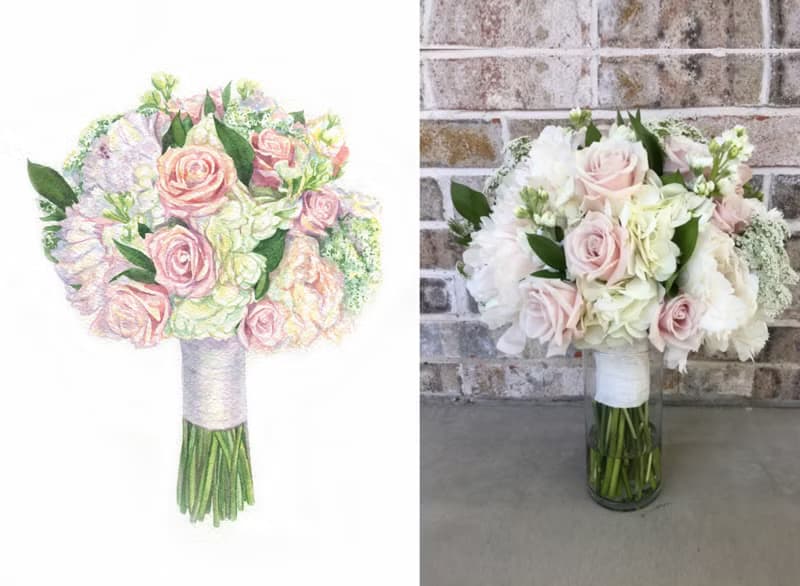 ORIGINAL Custom Wedding Bouquet Painting Watercolor Bridal flowers Anniversary