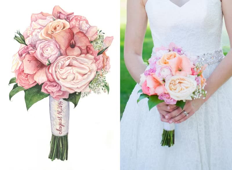ORIGINAL Custom Wedding Bouquet Painting Watercolor Bridal flowers Anniversary