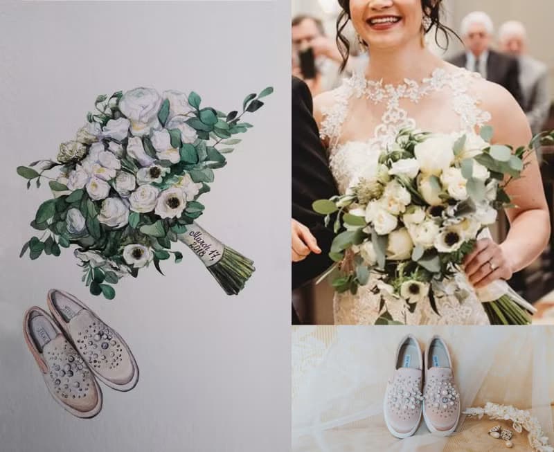 ORIGINAL Custom Wedding Bouquet Painting Watercolor Bridal flowers Anniversary